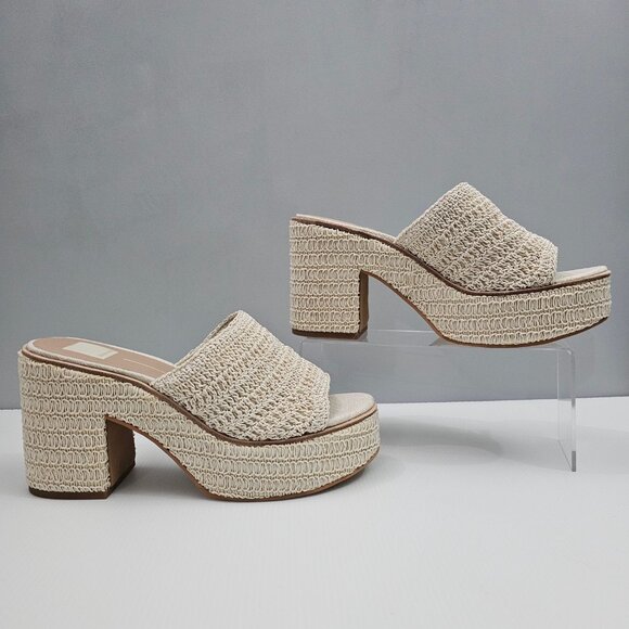 NEW Dolce Vita Ladin Wedge Womens 10 Ivory Cream Woven Platform Sandal Heels - Picture 3 of 12